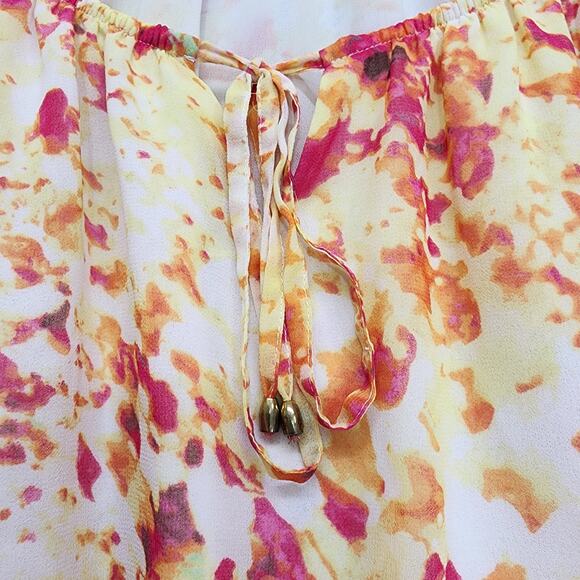 Calvin Klein Top Womens XL Orange Chiffon Lined Short Sleeve Blouson Peplum Tie - Picture 3 of 10